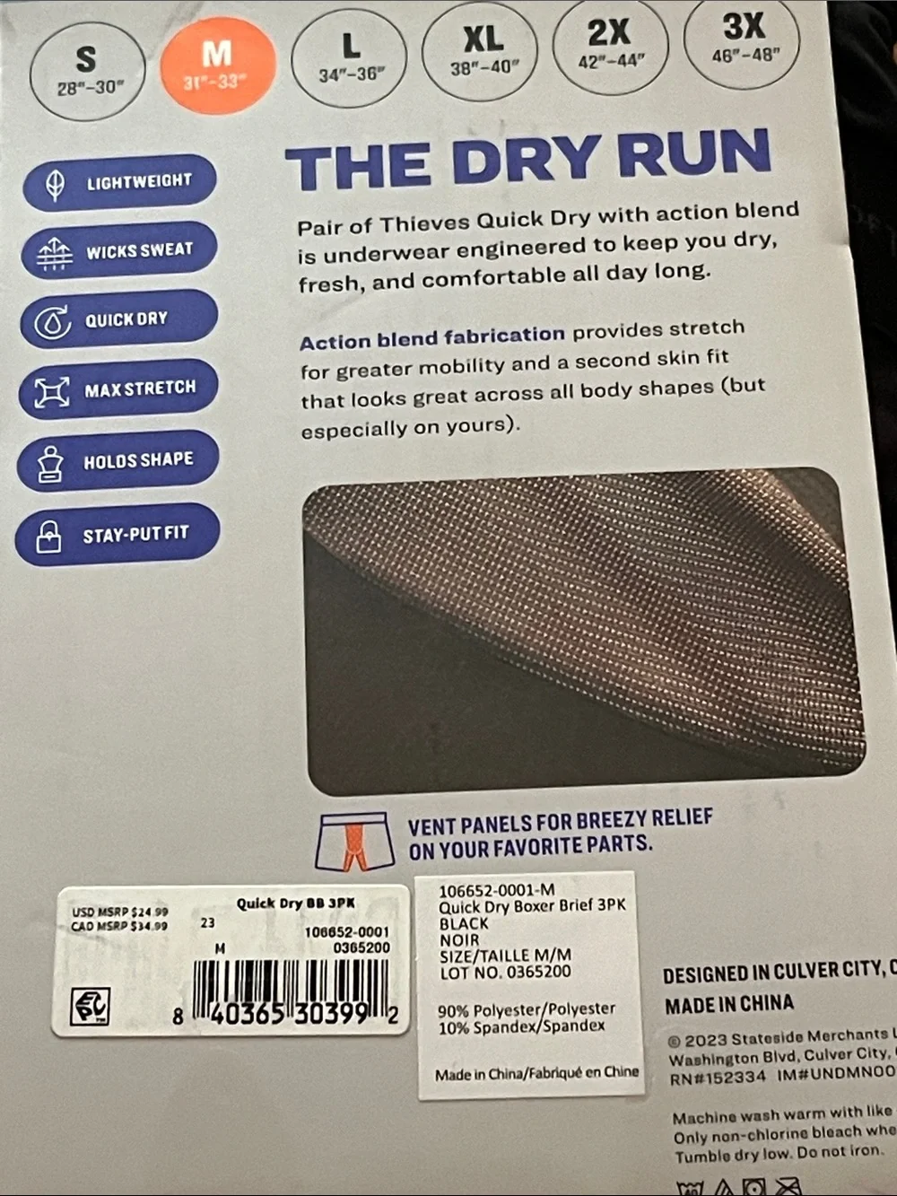 Pair of Thieves Quick Dry Men's Boxer Briefs - Black (3 Pack)